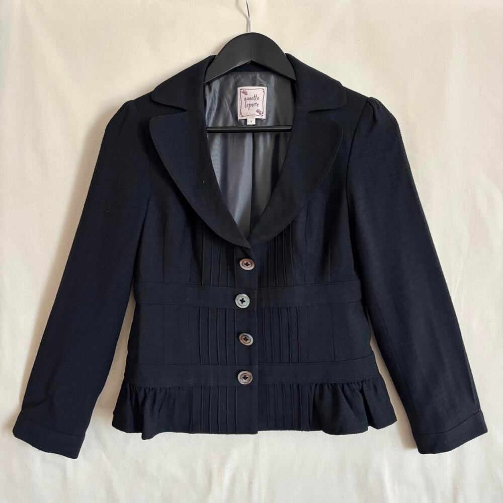 Vintage Y2K Nanette Lepore Black Peplum Wool Blazer WhimsyGoth - Size 4